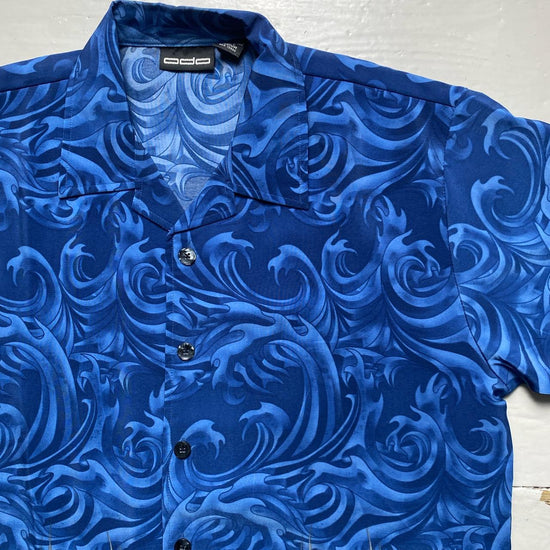 ODO Vintage y2k Flames and Waves Japanese Silk Shirt