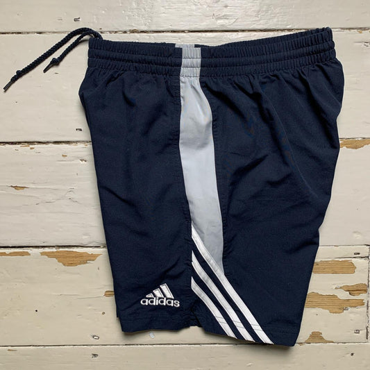 Adidas Vintage Swim Shell Track Pant Shorts Navy Grey and White