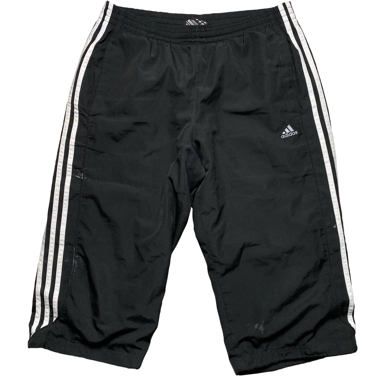 Adidas Black and White 3 Stripe Shell Trackpant Shorts (M)
