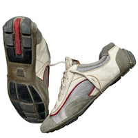 Prada Leather White Grey and Red Driving Loafer Shoes (UK 10.5)