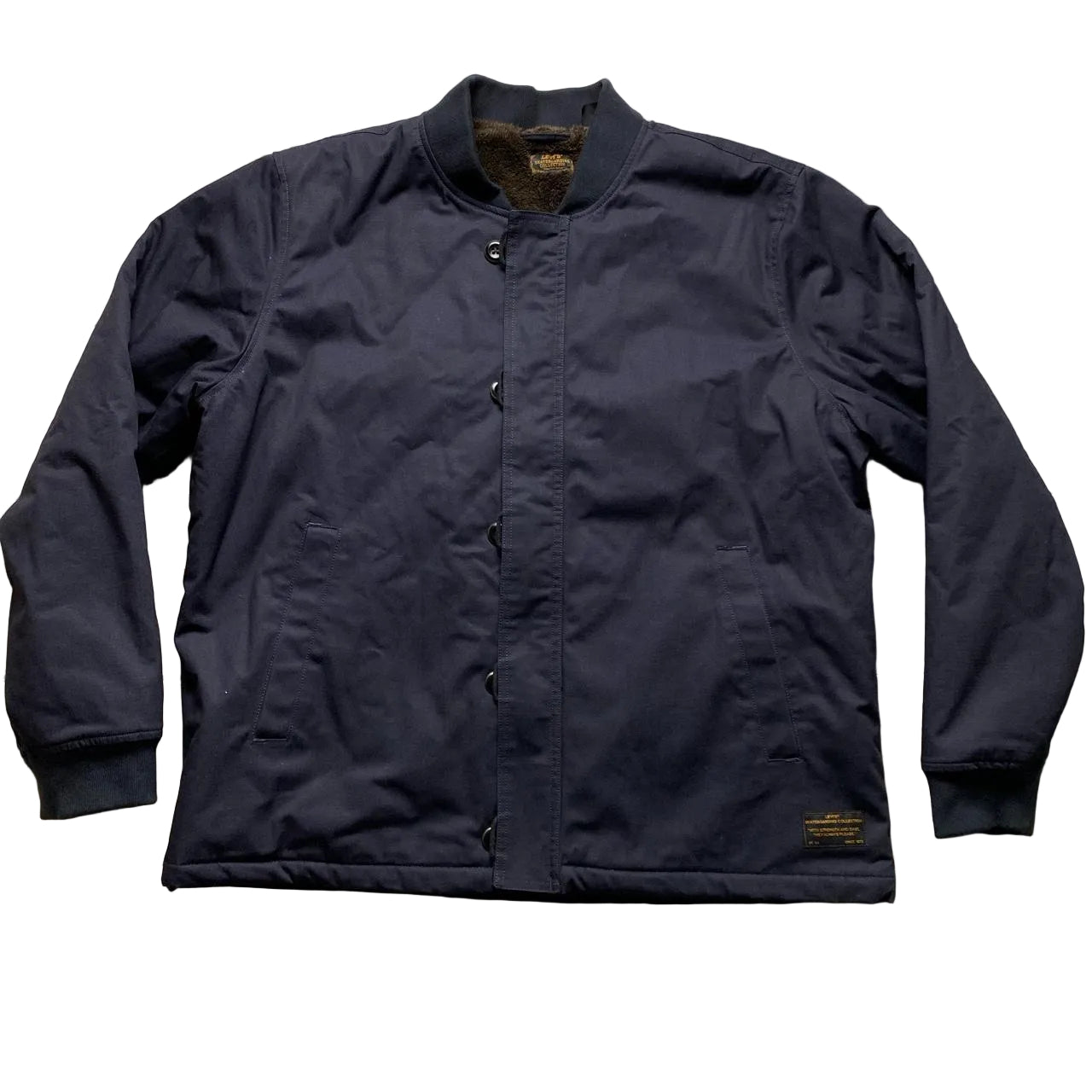 Levis Skateboarding Navy and Brown Sherpa Lining Bomber Jacket (L)
