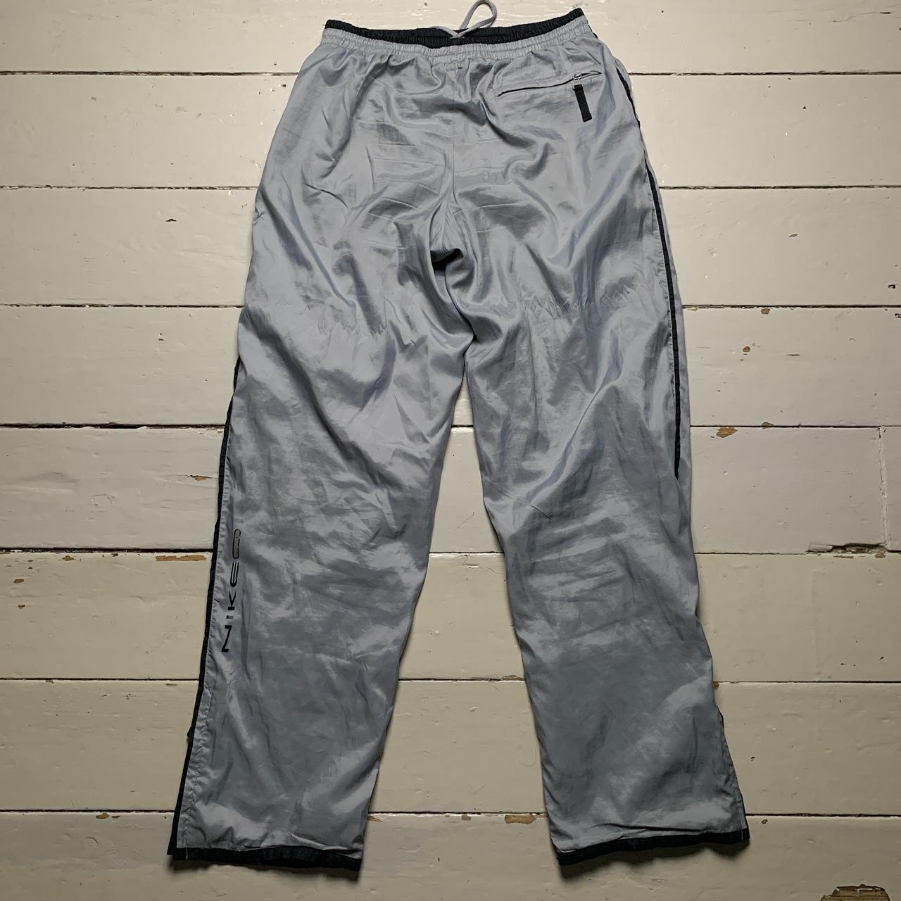 Nike Vintage Swoosh Leg Spellout Baggy Silver and Black Shell Track Pant Bottoms