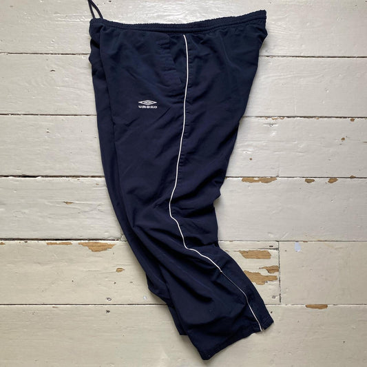 Umbro Navy and White Shell Baggy Track Pant Bottoms