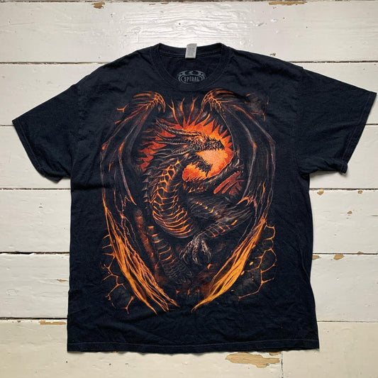 Spiral Dragon Flames y2k Grunge T Shirt