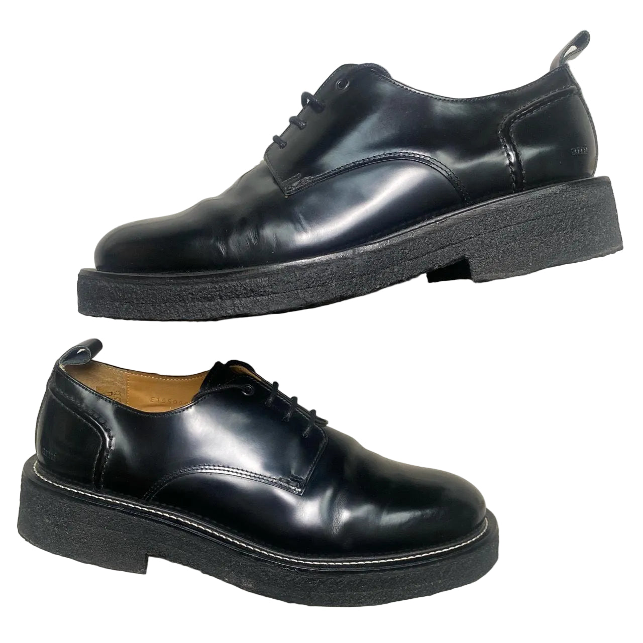 AMI Paris Leather Shiny Smart Black Brogue Shoes (UK 12)