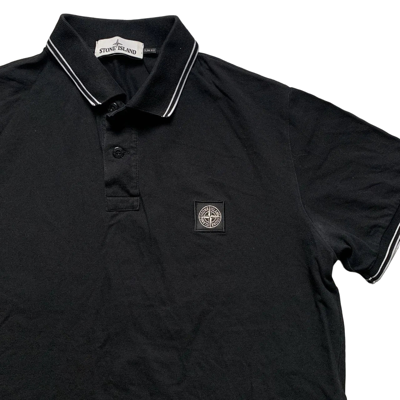Stone Island Black and White Short Sleeve Polo Shirt (S)