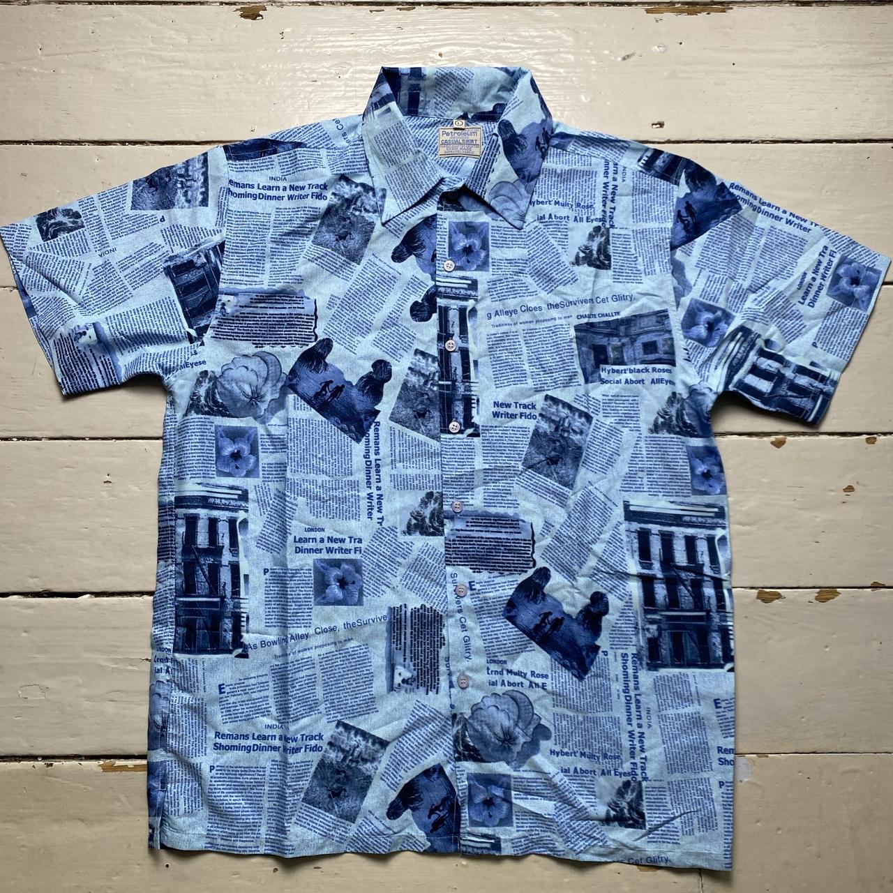 Petroleum Vintage All Over Newspaper Print Light Blue Shirt