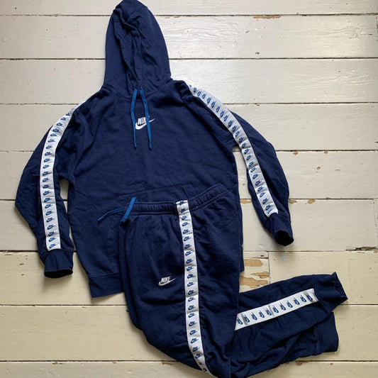 Nike Multi Swoosh Tape Repeat Logo Navy and White Full Tracksuit