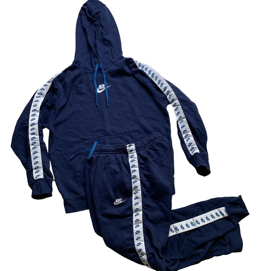 Nike Multi Swoosh Tape Repeat Logo Navy and White Full Tracksuit (M)