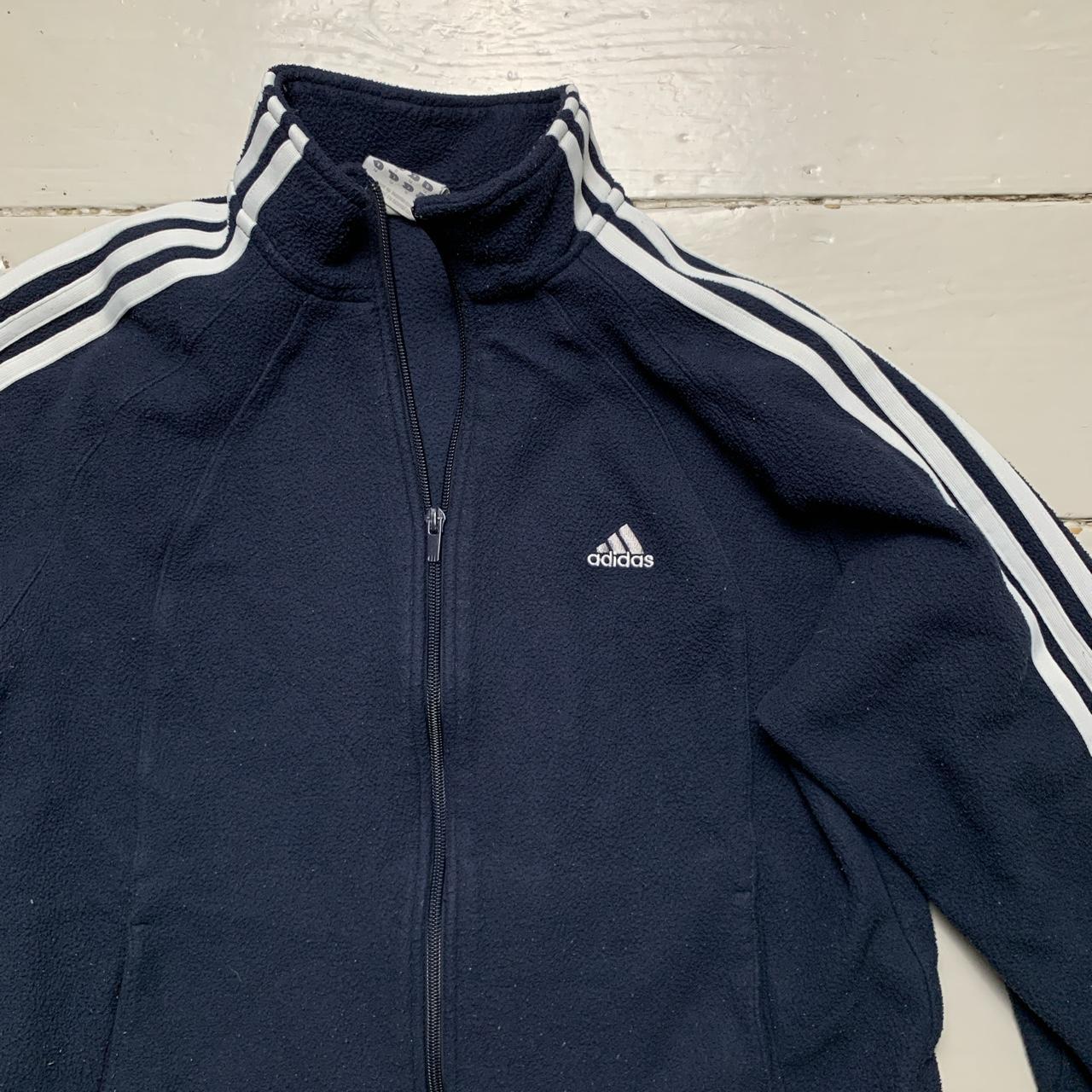 Adidas Vintage Clima Warm Fleece Zip Jumper Navy and White