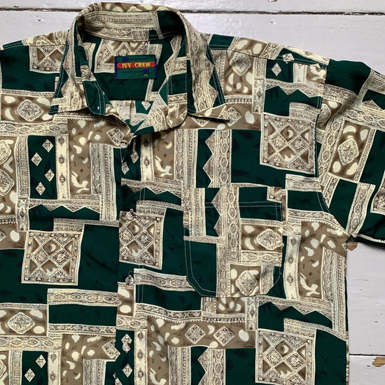 Vintage Ivy Crew Silk Green and Gold Shirt