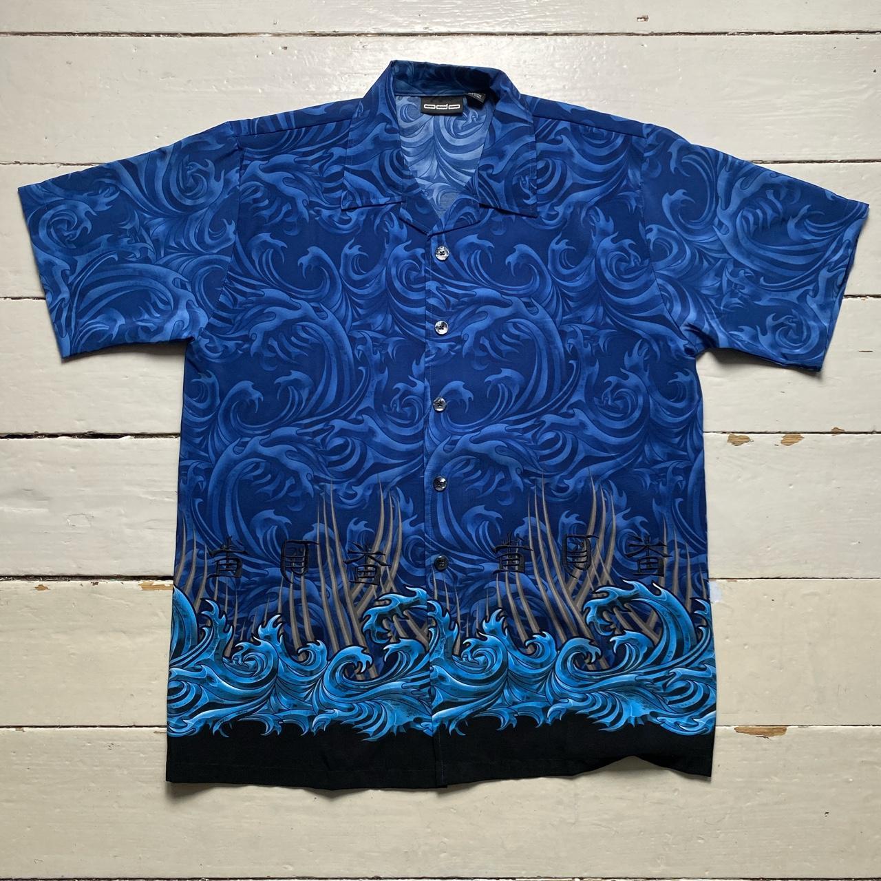 ODO Vintage y2k Flames and Waves Japanese Silk Shirt