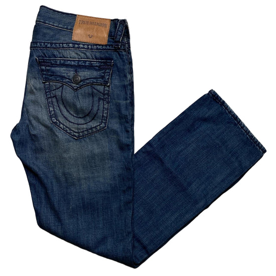 True Religon Ricky Distressed Big Navy Stitch Baggy Jeans (34W)
