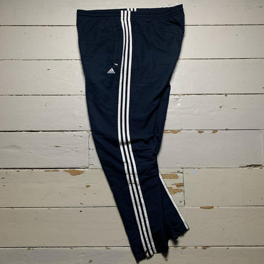 Adidas Navy and White Baggy Shell Track Pant Bottoms