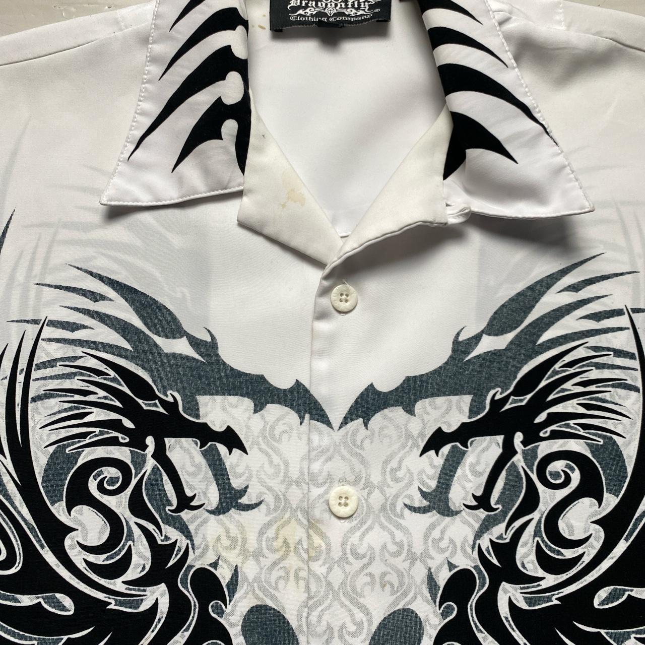 Dragonfly Vintage Dragon Silk Shirt White Black and Grey