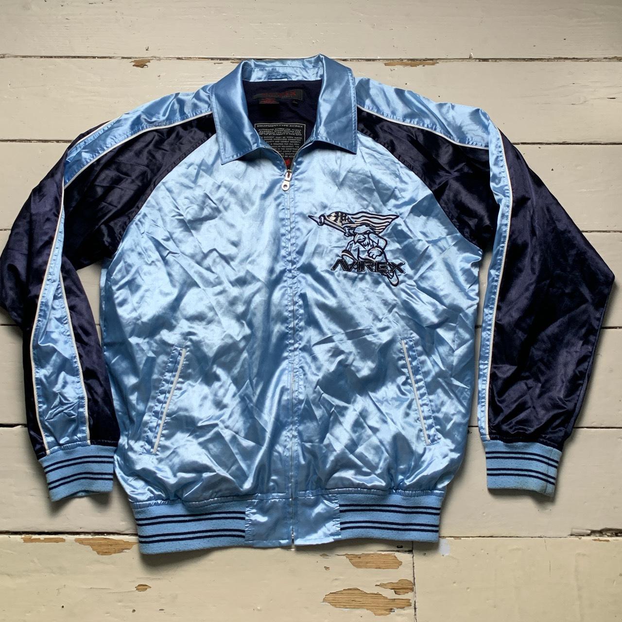 Avirex Satin Baby Blue and Navy Bomber Jacket