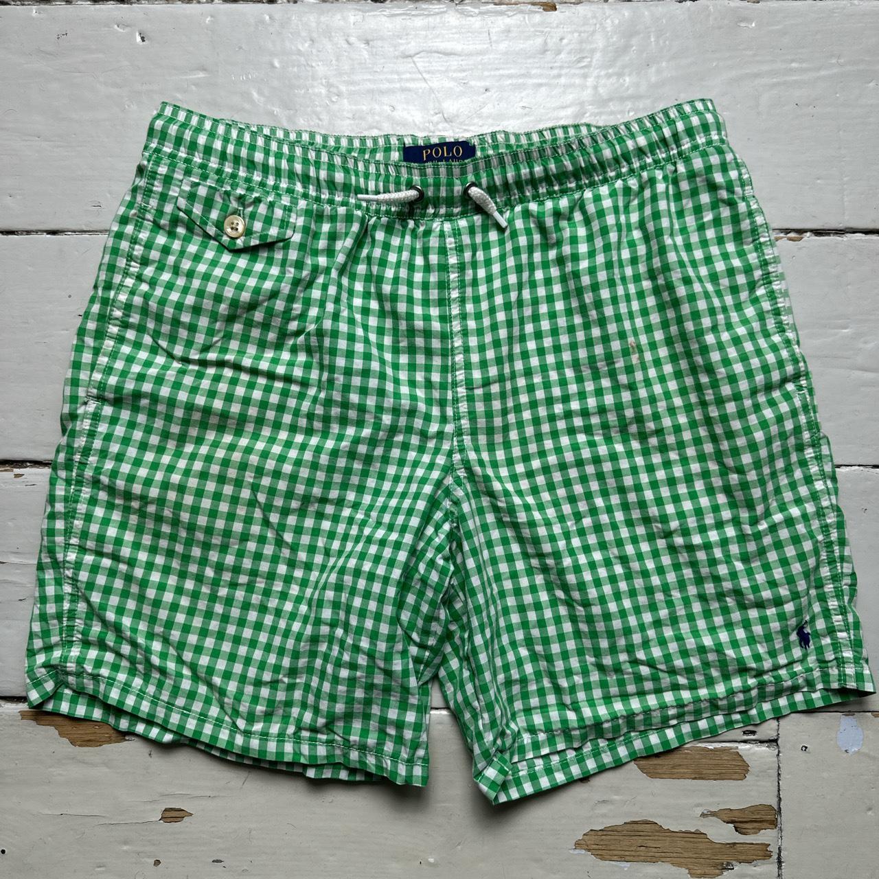 Ralph Lauren Polo Checked Swim Shorts Green and White