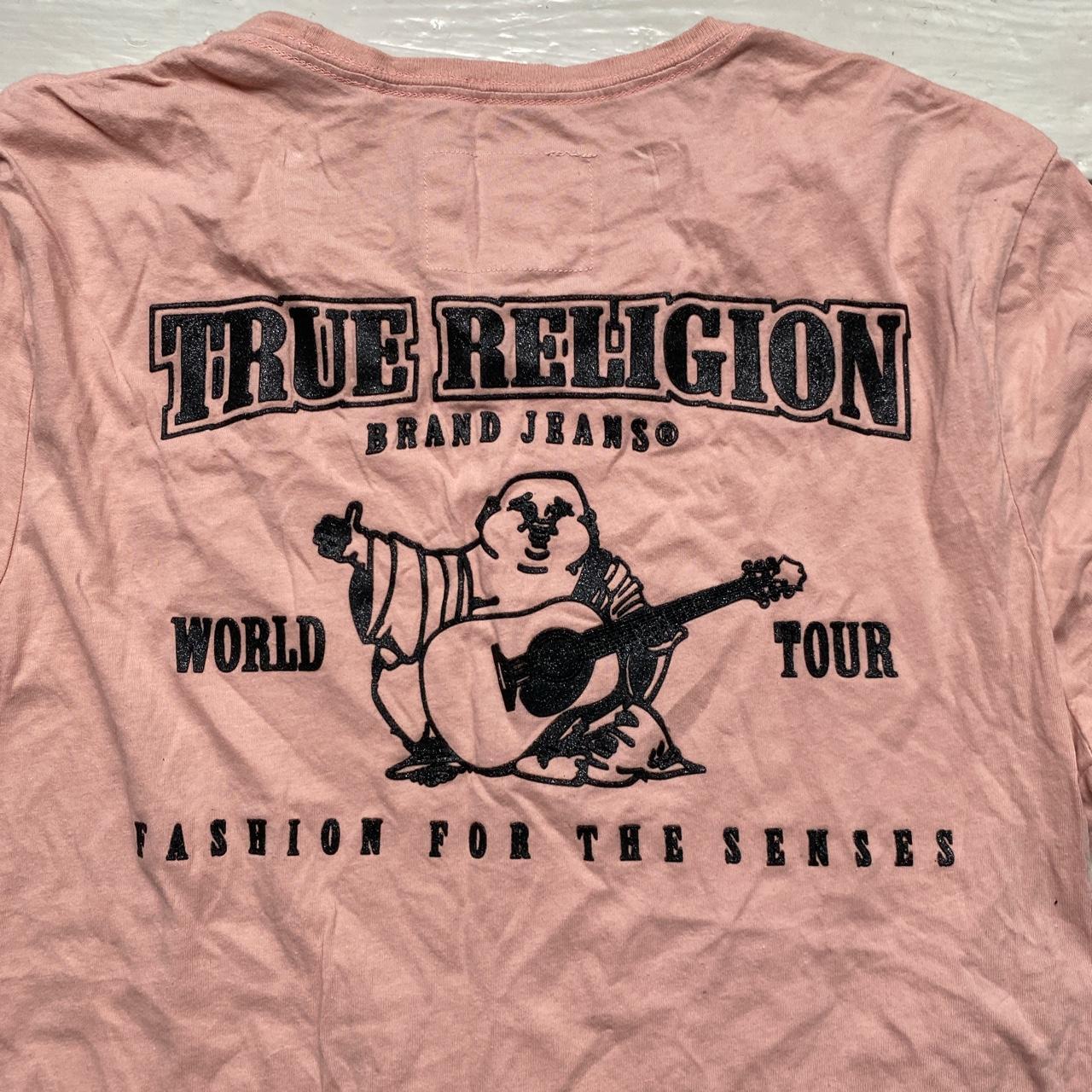 True Religion Pink and Black Buddha Short Sleeve T Shirt