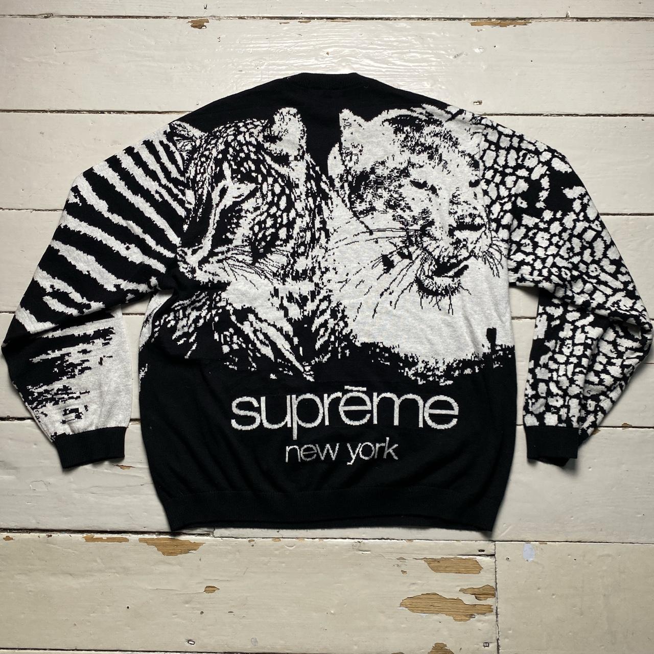 Supreme Big Cats Tiger Cheetah Black and White Jacquard Jumper