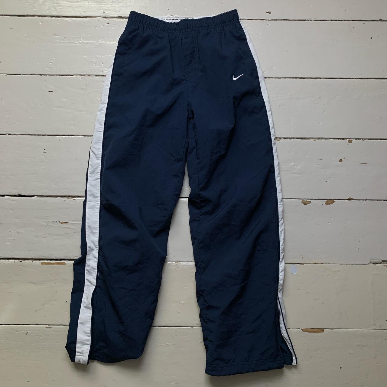 Nike Swoosh Navy and White Shell Baggy Track Pant Bottoms
