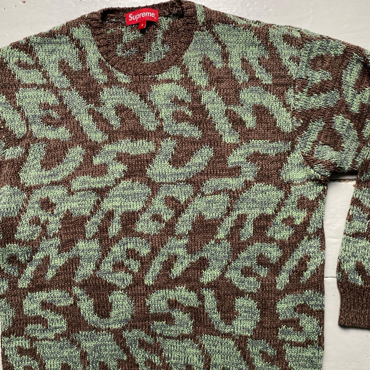 Supreme Stacked Thick Knit All Over Spellout Green and Brown Jumper