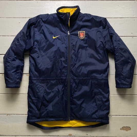 Arsenal Rare Nike Vintage 90’s Football Long Navy and Yellow Coat