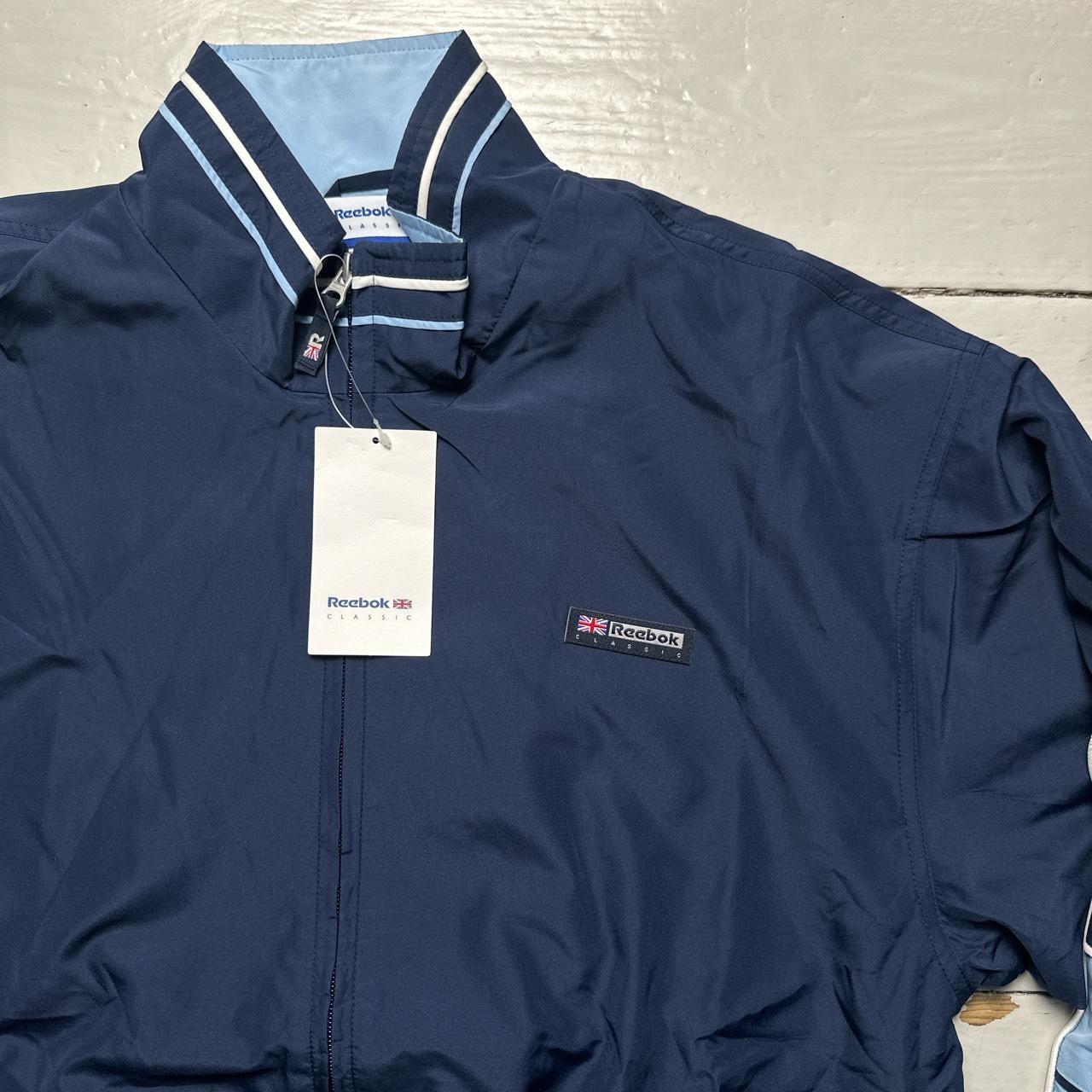 Reebok Navy and Baby Blue Vintage Full Nylon Shell Track Pant Tracksuit Jacket and Bottoms