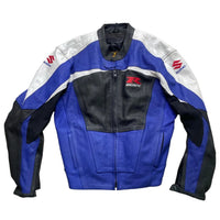 Suzuki R GSX Blue White Black and Red Leather Motorcycle Biker Jacket (46)