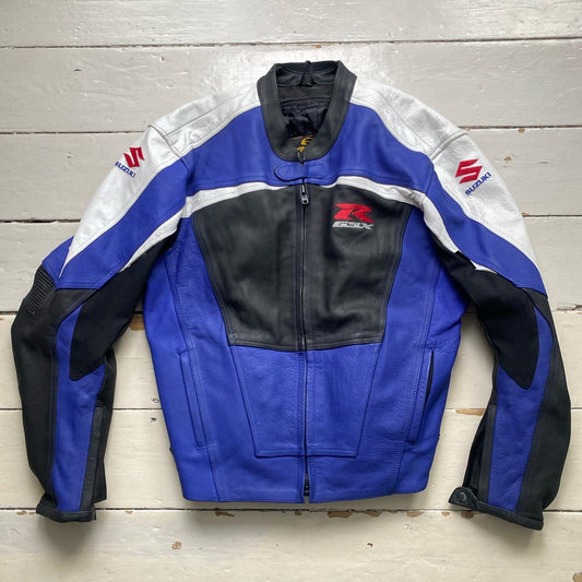 Suzuki R GSX Blue White Black and Red Leather Motorcycle Biker Jacket