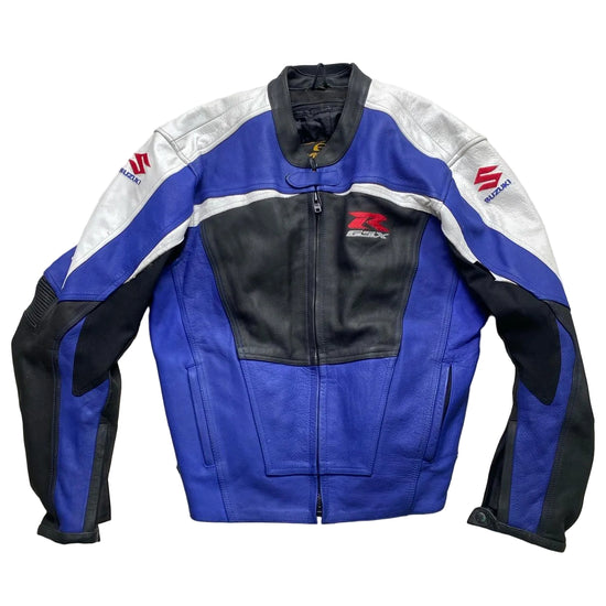 Suzuki R GSX Blue White Black and Red Leather Motorcycle Biker Jacket (46)