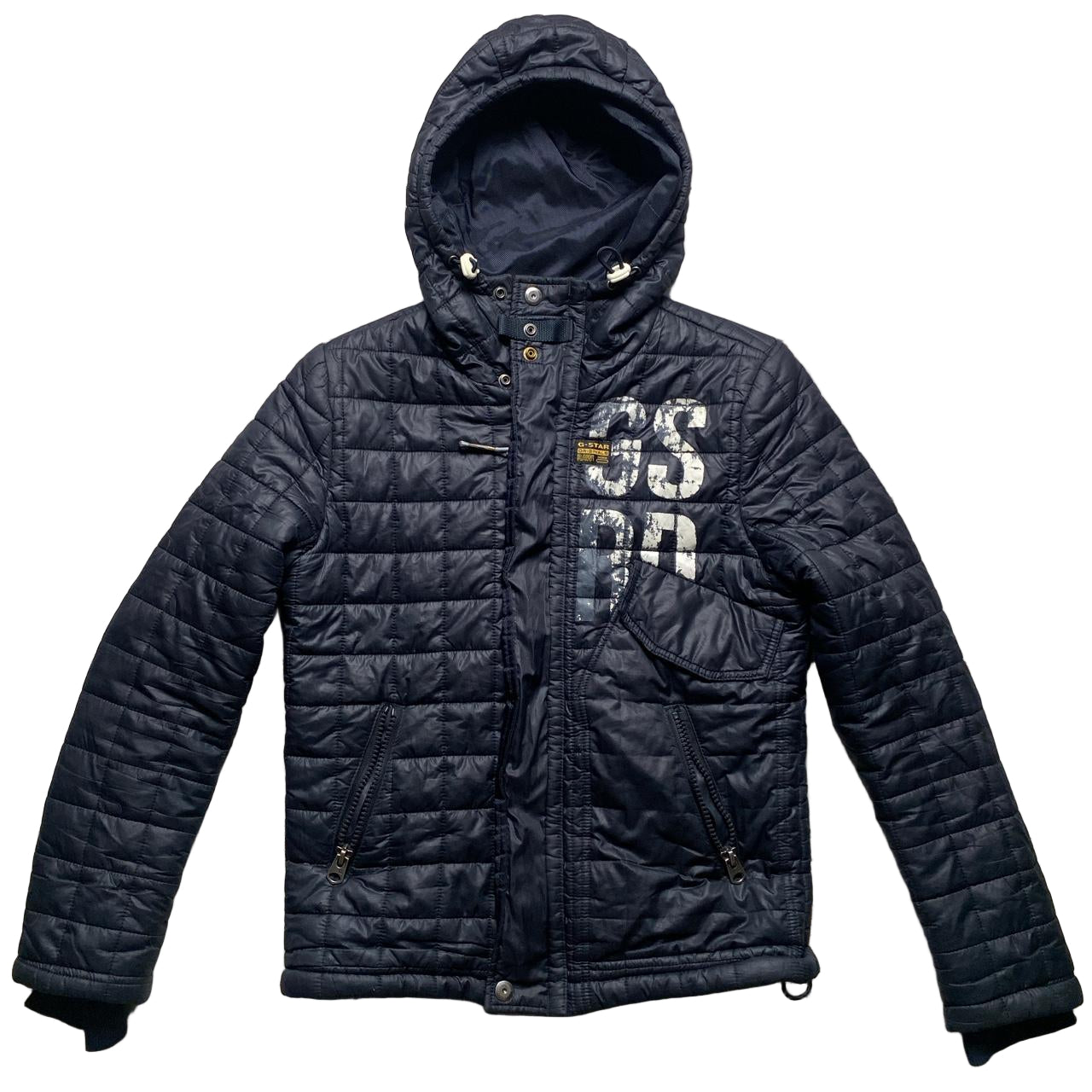 G Star Raw Navy and White Puffer Jacket (S)