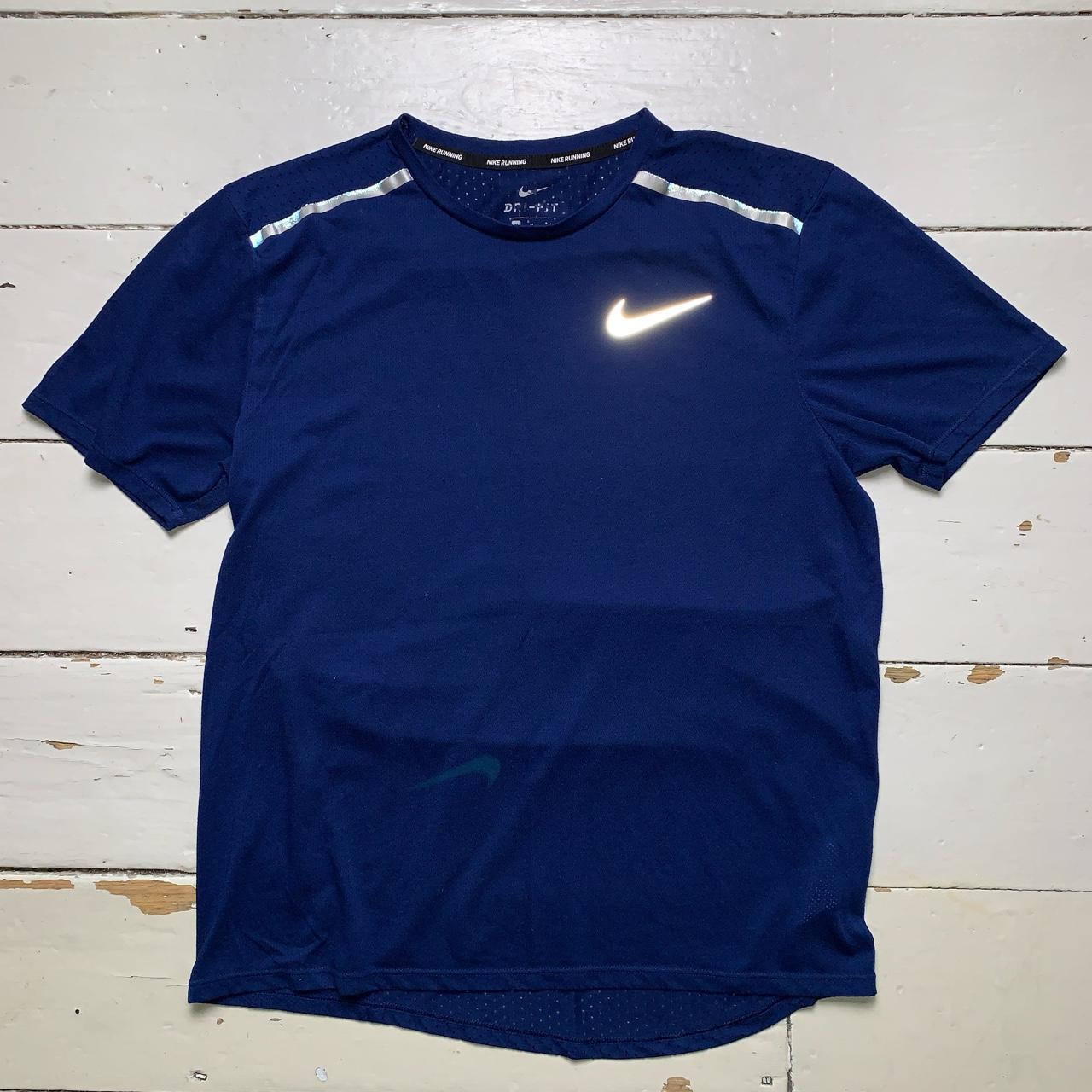 Nike Miler Running T Shirt Navy and Silver