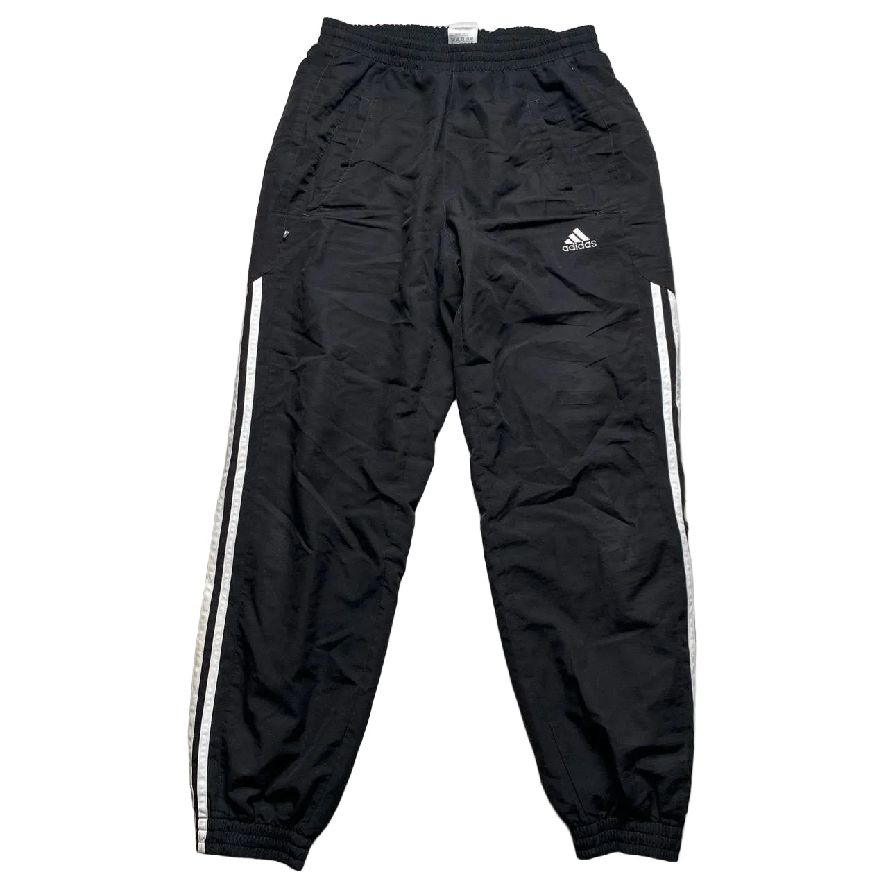Adidas Black and White 3 Stripe Shell Trackpant Bottoms (S)