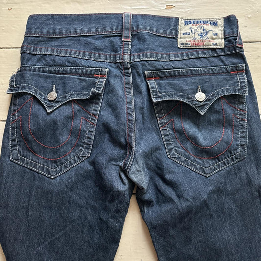 True Religion Straight Navy and Red Stitch Jeans