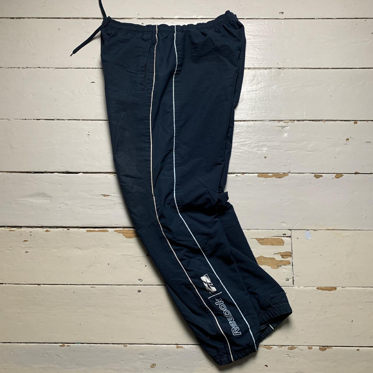 Reebok Vintage Baggy Navy and White Shell Track Pant Bottoms