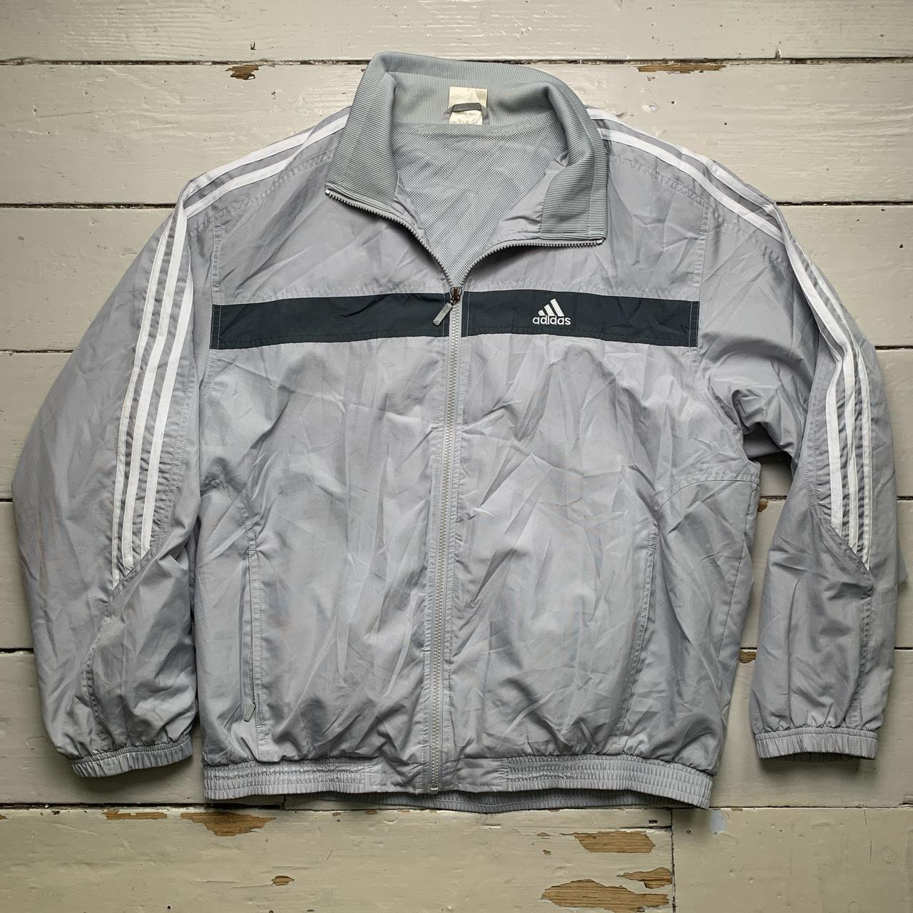 Adidas Vintage Silver Grey and White Shell Tracksuit Jacket