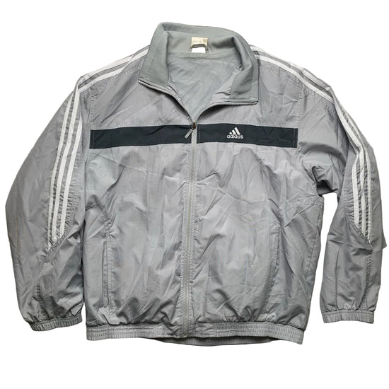 Adidas Vintage Silver Grey and White Shell Tracksuit Jacket (L)