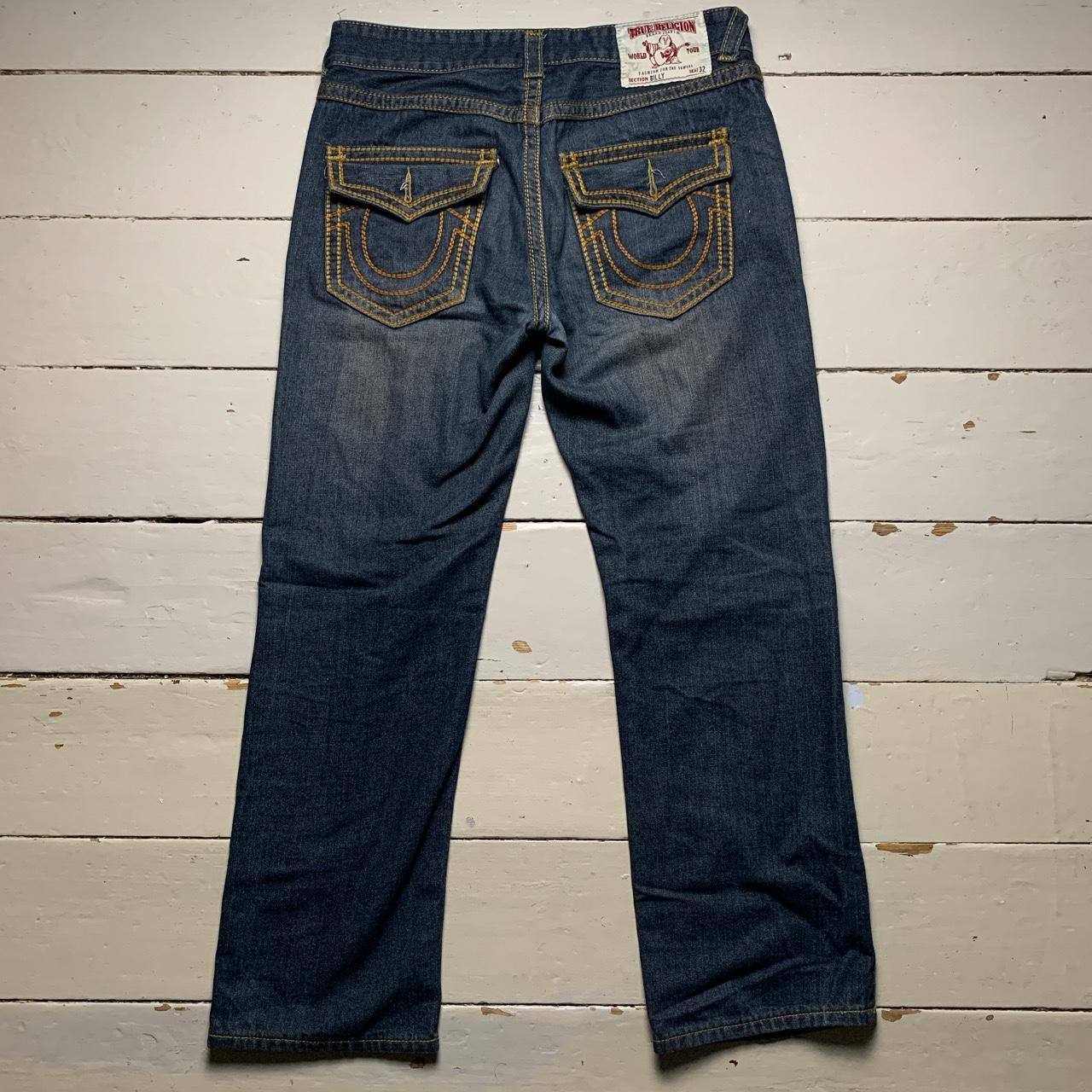 True Religion Billy Big Yellow Gold Stitch Blue Jeans