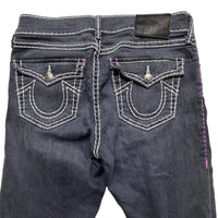 True Religion Casey Womens Grey Big Pink and White Stitch Jeans (27W)