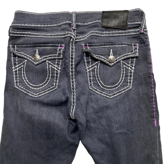 True Religion Casey Womens Grey Big Pink and White Stitch Jeans (27W)