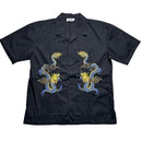 Y2K Japanese Vintage Dragon Black Yellow and Blue Short Sleeve Shirt (L)