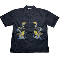 Y2K Japanese Vintage Dragon Black Yellow and Blue Short Sleeve Shirt (L)