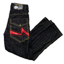 Count Money Vintage Y2K Indigo Big Gold Stitch Jeans Red Faux Leather Swoosh (30W)