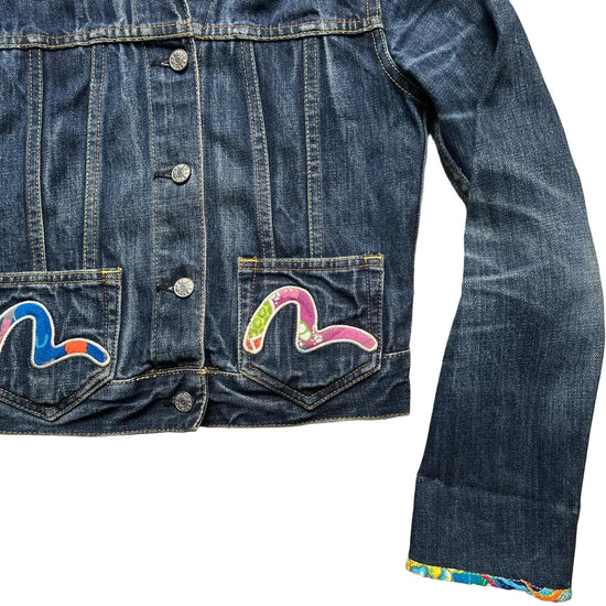 Evisu Womens Vintage Denim Daicock Swoosh Floral Jacket (M)