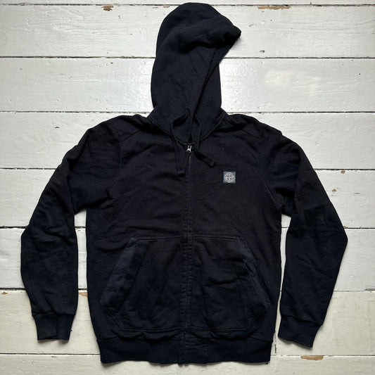 Stone Island Black and White Square Patch Zip Hoodie