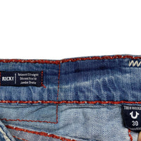 True Religion Light Blue Red White and Red Big Stitch Baggy Ricky Jean (30W)