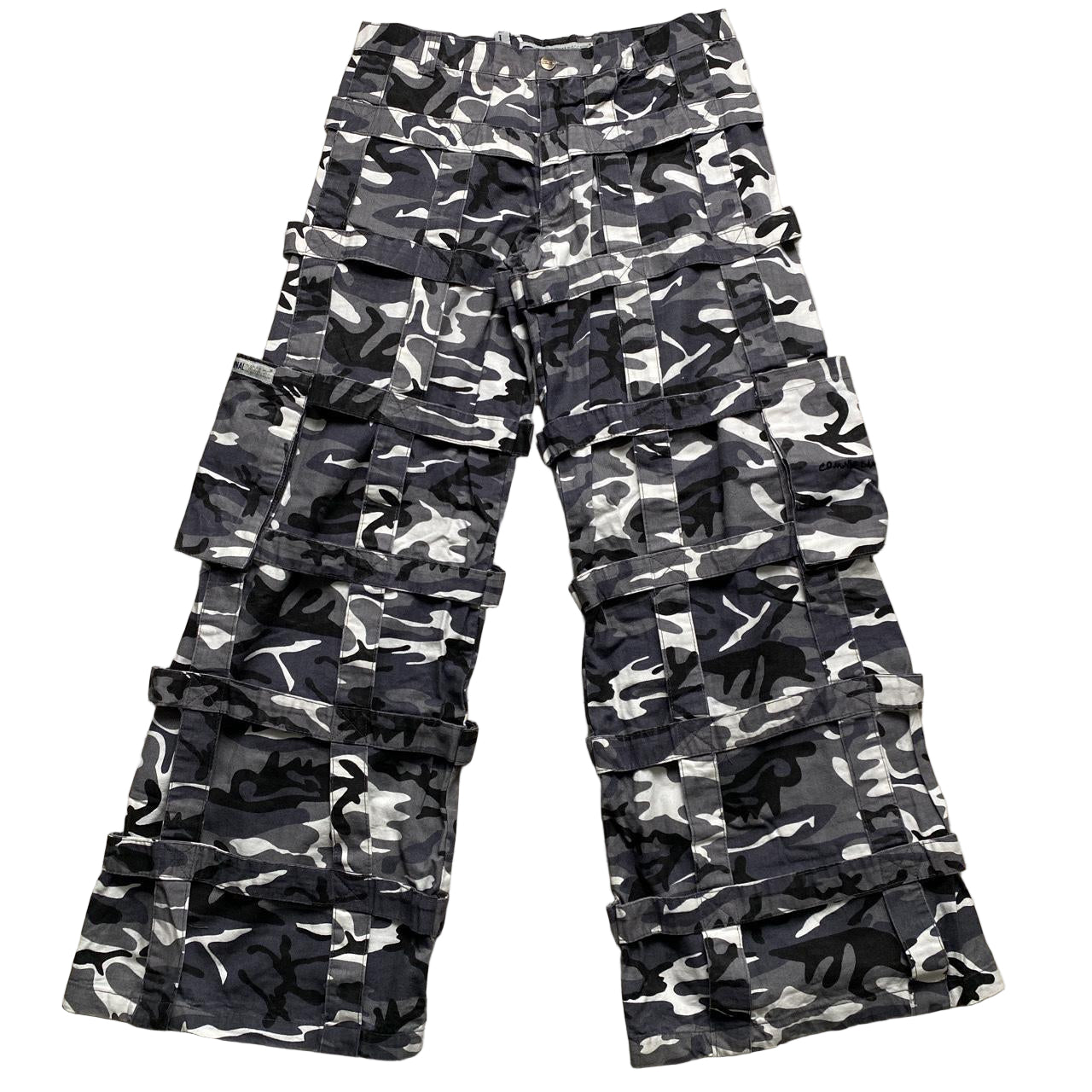 Criminal Damage White and Grey Camouflage Baggy Cargo Combat Bondage Trousers (32W)