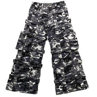 Criminal Damage White and Grey Camouflage Baggy Cargo Combat Bondage Trousers (32W)