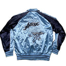 Avirex Satin Baby Blue and Navy Bomber Jacket (L)