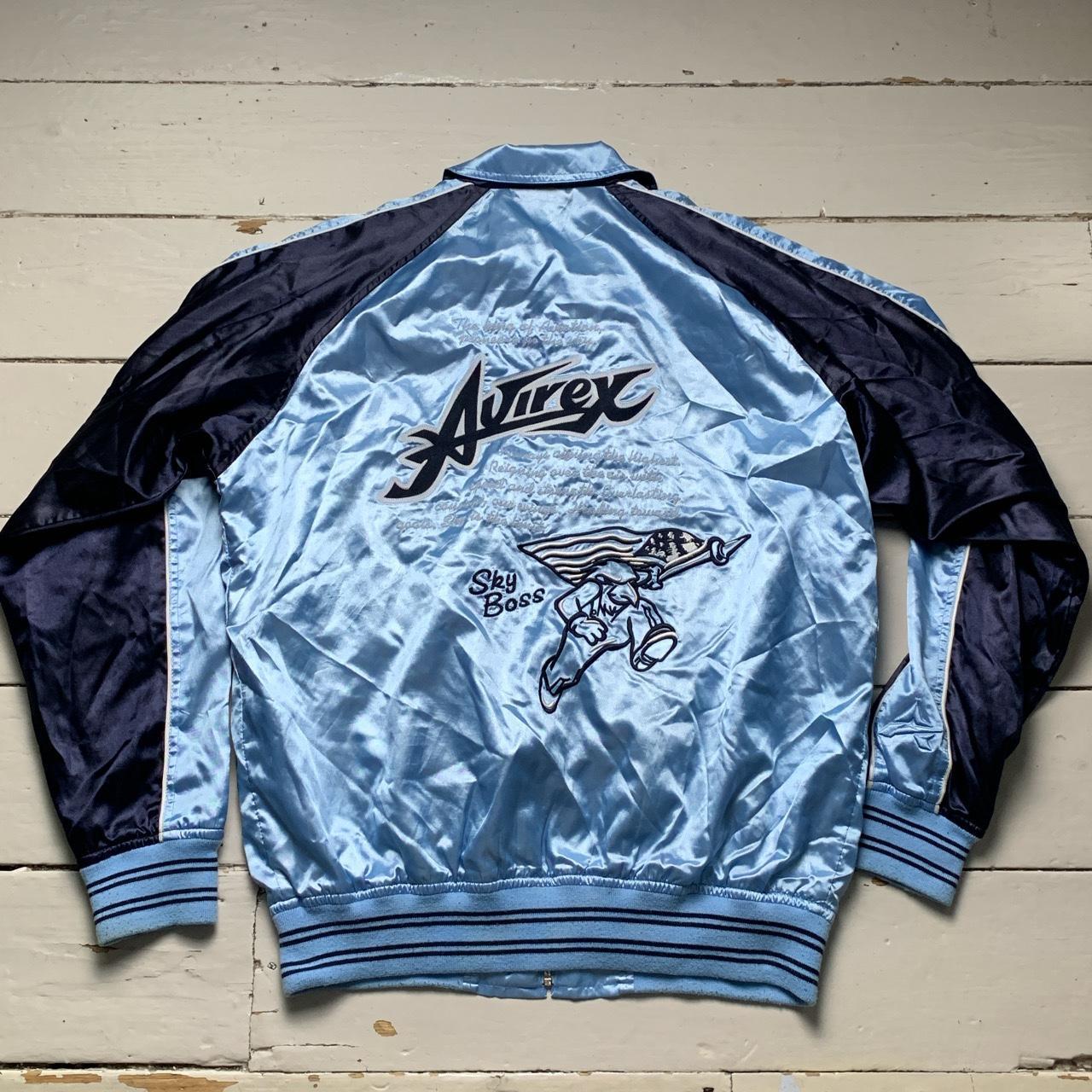 Avirex Satin Baby Blue and Navy Bomber Jacket